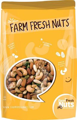 Dry Roasted Deluxe Mixed Nuts with Himalayan Salt (1 Lb.) - A Super Tasty Mix of Almonds, Brazil Nuts, Cashews, Pecans &amp; Pistachios - Farm Fresh Nuts Brand