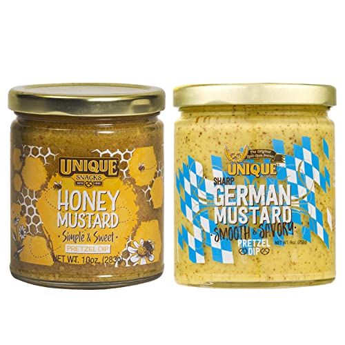 Unique Snacks 2-Pack Variety Mustard Dips and Spreads, 1 German Mustard and 1 Honey Mustard, Non-GMO, Flavorful, Versatile Dip