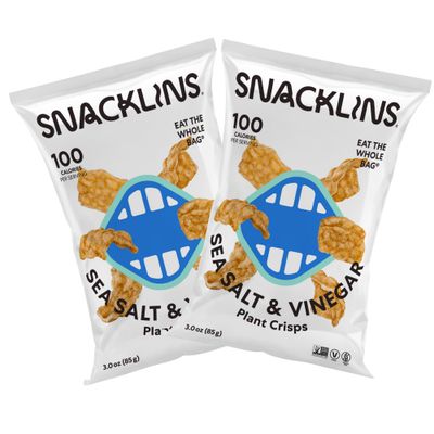 SNACKLINS Plant Based Crisps Vegan Healthy Snacks - Gluten Free, Grain Free, Plant Based Crisps, 100% Kosher, Low Calorie and No Added Sugar, Crunchy, Puffed Snack, Sea Salt &amp; Vinegar 3oz, 2 packs