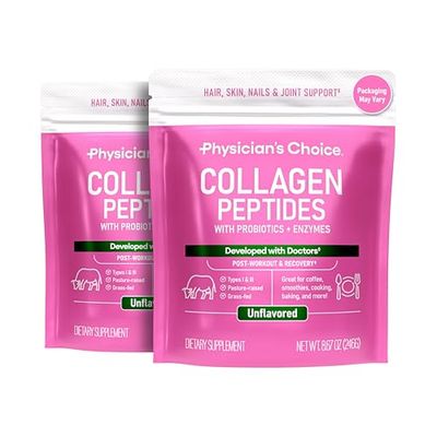 Collagen Peptides Powder - Hydrolyzed Protein(Type I &amp; III) - Digestive Enzymes - Keto Collagen Powder for Women &amp; Men - Hair, Skin, Joints &amp; Workout Recovery Aid - Grass Fed, Non-GMO - Two-pack
