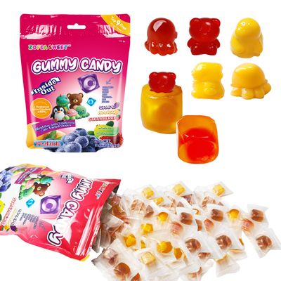 Assorted Fruit Flavored Peelable Gummy Candy Snacks, Blind Box with 5 Cute Animal Shapes, 50% Real Juice Content, Soft &amp; Chewy Gummies Peeling Candy Individually Wrapped, No Artificial Dyes, Net 7.6oz
