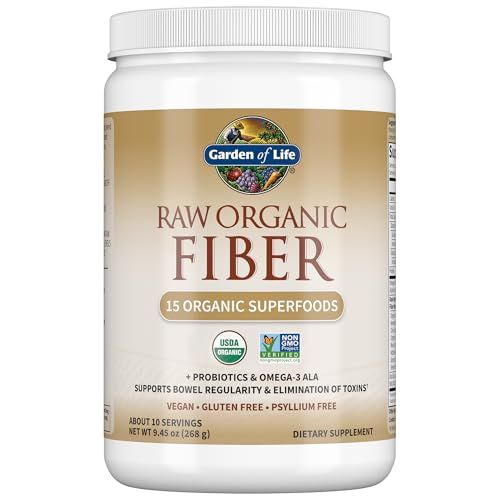 Garden of Life Raw Organic Fiber Supplement Powder - 10 Servings, 15 Organic Superfoods  Probiotics &amp; Omega-3 ALA, 4g Soluble &amp; 5g Insoluble Fiber for Regularity - Psyllium Free