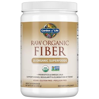 Garden of Life Raw Organic Fiber Supplement Powder - 10 Servings, 15 Organic Superfoods  Probiotics &amp; Omega-3 ALA, 4g Soluble &amp; 5g Insoluble Fiber for Regularity - Psyllium Free