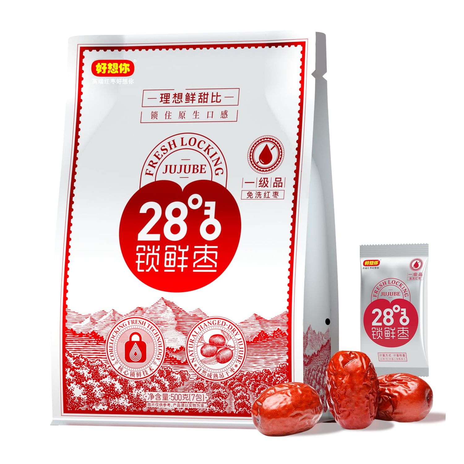 1.1 lbs Dried Jujube Dates, Natural Organic Lock-Fresh Dried Dates, 32-year Premium Jujube Dates Brand, Non-GMO, No Additives, Dried Fruits, Healthy Snacks, Natural Sweet Dates -32 (1 bag )