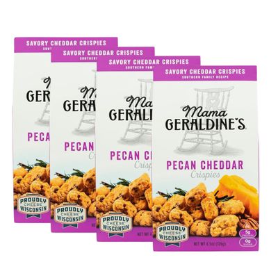 Mama Geraldine&#39;s Pecan Cheddar Crispies  Crunchy Snacks Crackers  4.5 oz Party Appetizers  Made in USA (Pack of 4)