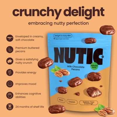 Nutic Milk Chocolate Covered Pecans - 1Lb - Sweet Delights - Indulge in Soft & Creamy, Exquisite Candy Clusters & Sweet Snacks, Perfect Food Gift for Any Occasion and Gift Basket