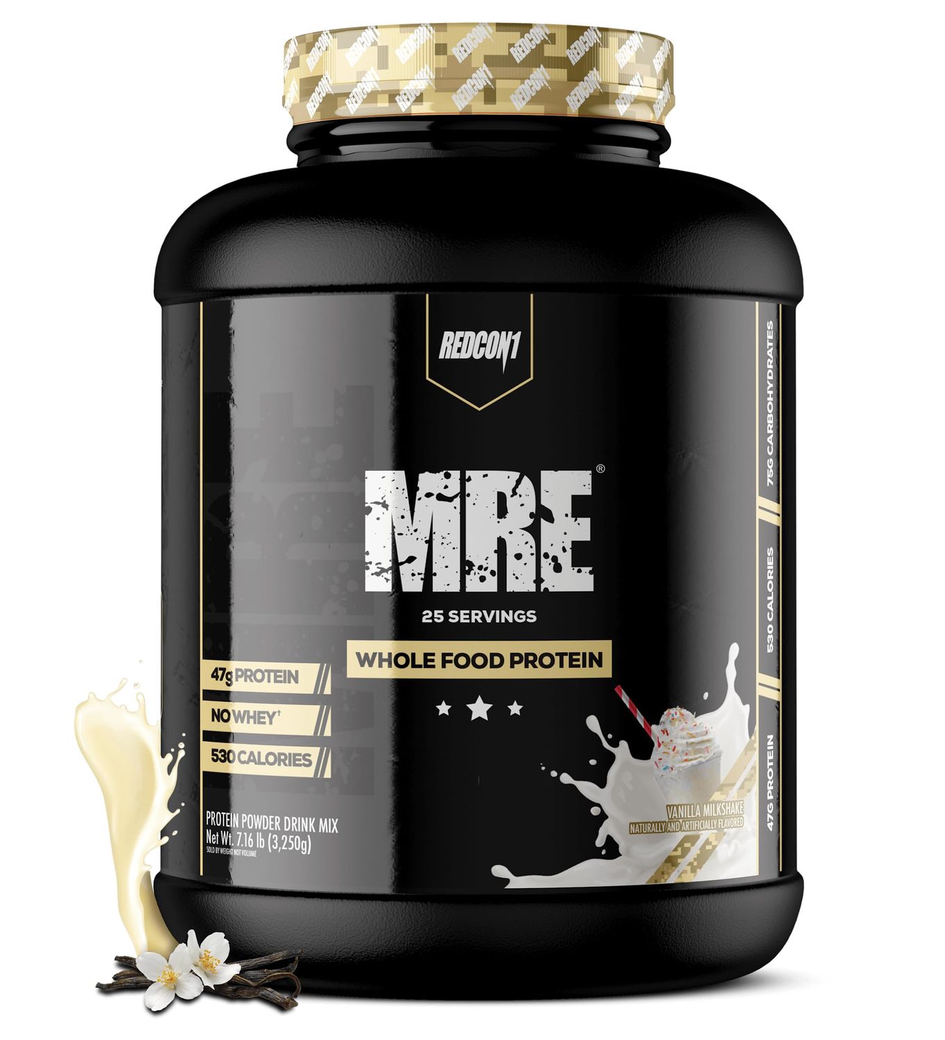 REDCON1 MRE Protein Powder, Vanilla Milkshake - Meal Replacement Protein Blend Made with MCT Oil &amp; Whole Foods - Protein with Natural Ingredients to Aid in Muscle Recovery (25 Servings)