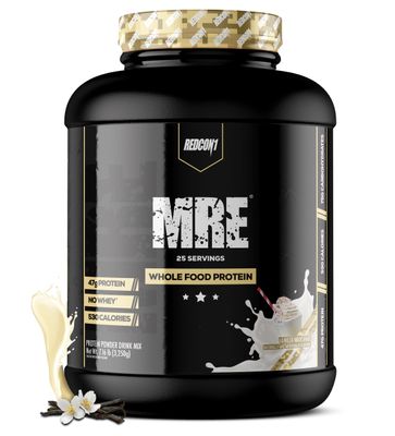 REDCON1 MRE Protein Powder, Vanilla Milkshake - Meal Replacement Protein Blend Made with MCT Oil &amp; Whole Foods - Protein with Natural Ingredients to Aid in Muscle Recovery (25 Servings)