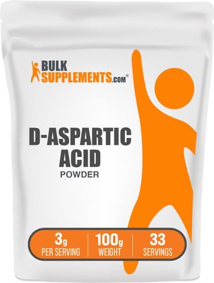 BulkSupplements.com D-Aspartic Acid Powder - D-Aspartic Acid Supplement for Men, Unflavored Amino Acid - Pure &amp; Gluten Free, 3g per Serving, 100g (3.5 oz) (Pack of 1)