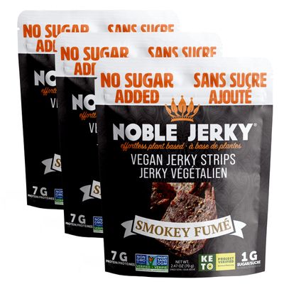 Noble Jerky - Vegan Keto Smokey Strips, High-Protein Vegetarian Jerky, Plant-Based Snack, 2.47 oz (3 Pack)