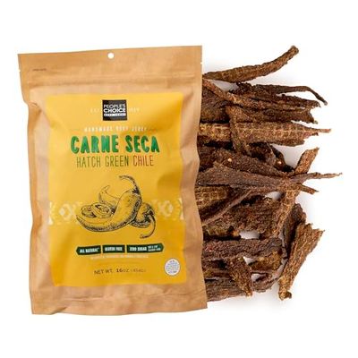 People&#39;s Choice Beef Jerky - Carne Seca - New Mexico Hatch Green Chile - Healthy, Sugar Free, Zero Carb, Gluten Free, Keto Friendly, High Protein Meat Snack - Dry Texture - 1 Pound, 16 oz - 1 Bag
