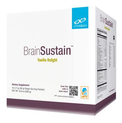 XYMOGEN BrainSustain Powder - Memory  Brain Support Drink with 19g Pea Protein, B Vitamins, Minerals, Amino Acids, Phosphatidylserine, DHA  CoQ10 - Vanilla Delight (10 Packets)