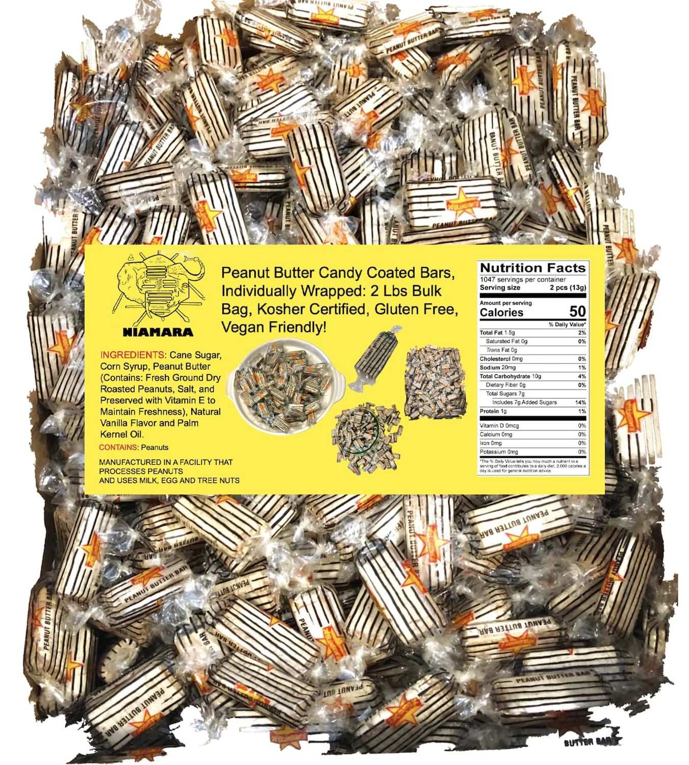 Atkinson&#39;s:: Peanut Butter Bars - Delicious Individually Wrapped 2 lbs Bulk Frosted Coated Candy