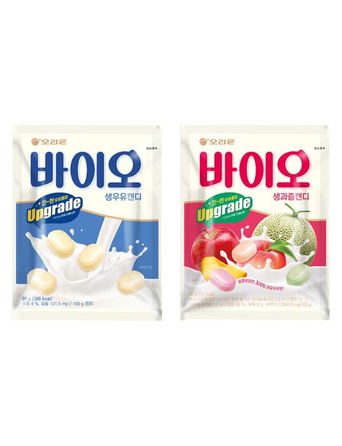 Pack of 2 Orion Bio Candy 99g / 3.4oz Fruit milk  Milk Flavor - Korean Sweet &amp; Soft Chewing Candy Fruit Snack