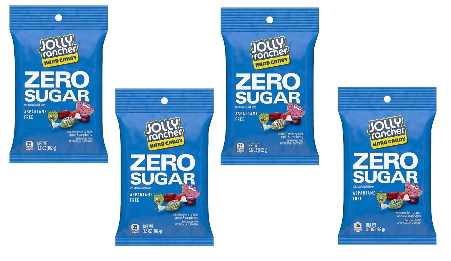 Smiling Sweets Zero Sugar Jolly Rancher, Sugar Free and Aspartame Free Candy, Delicious Fruit Flavors that Everyone will Enjoy, Sweet Treats to Share with Friends and Family (Pack of 4)