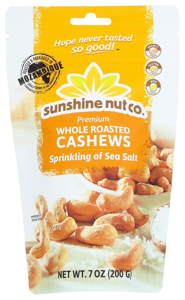 Sunshine Nut Company, Cashews Roasted with a Sprinkling of Salt, 7 Oz (Pack of 6)