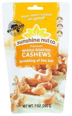 Sunshine Nut Company, Cashews Roasted with a Sprinkling of Salt, 7 Oz (Pack of 6)