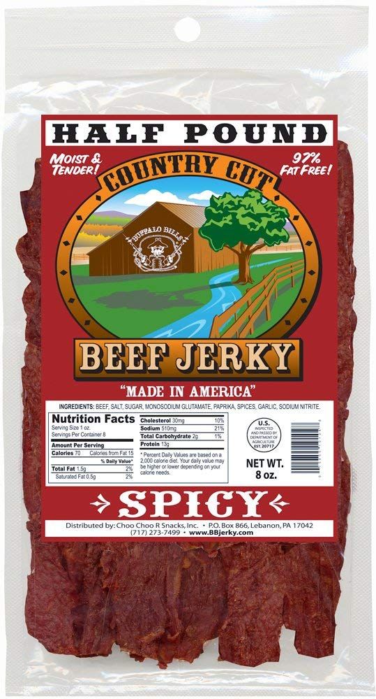 Buffalo Bills 8oz Spicy Country Cut Beef Jerky Pack (moist &amp; tender spicy beef jerky)