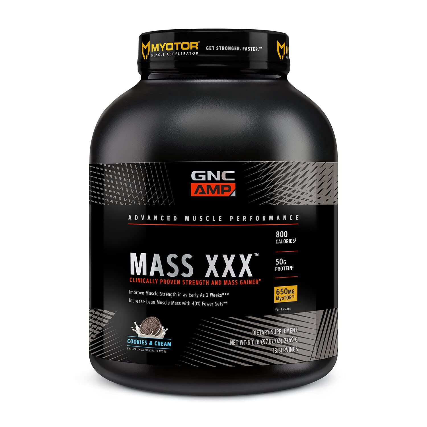 GNC AMP Mass XXX with MyoTOR Protein Powder  Targeted Muscle Building and Workout Support Formula with BCAA and Creatine  Cookies and Cream  13 Servings