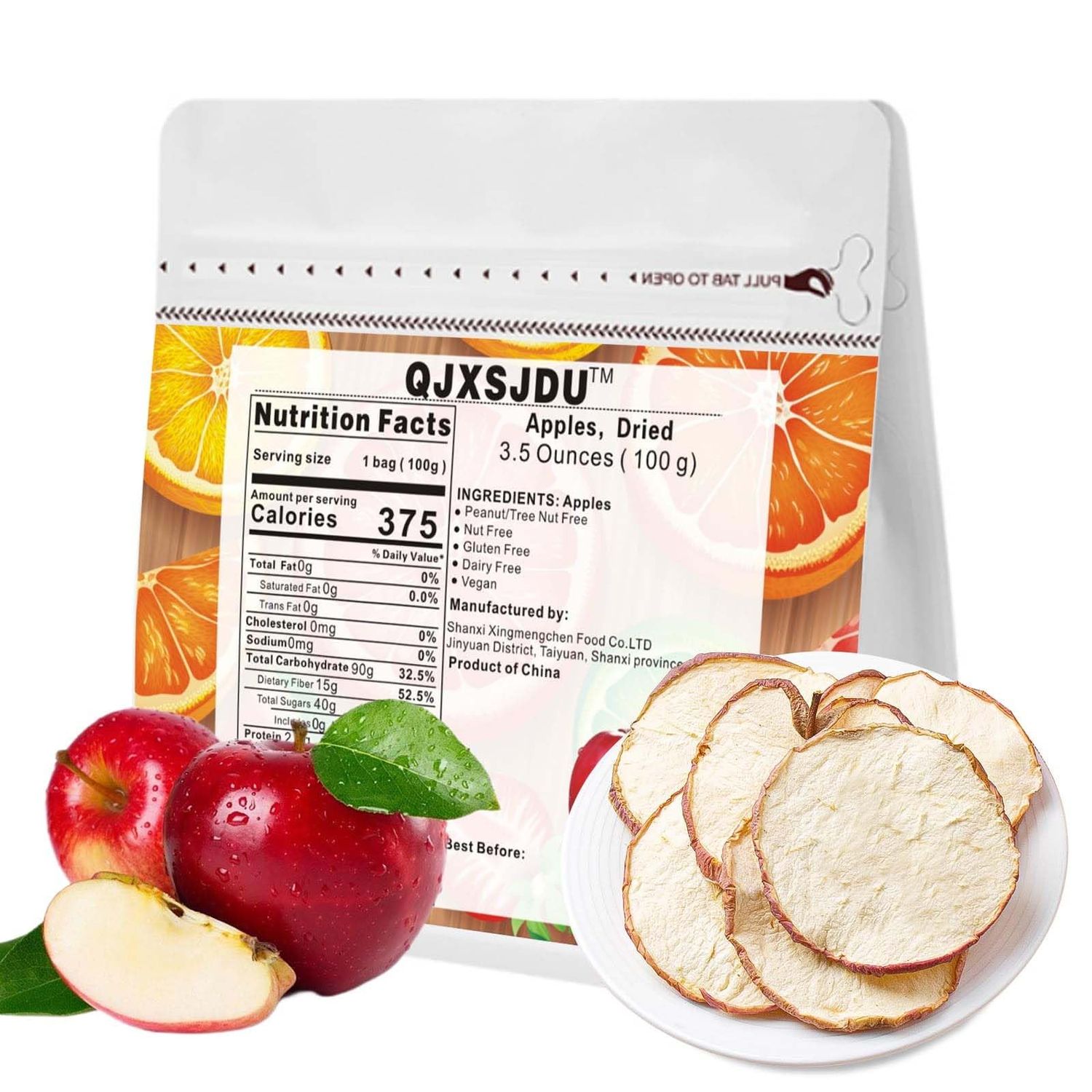 Dried Apples Slices (250g/8.8 Oz) No Sugar Added Dye Free Allergy Free Gluten Free Fruit Chips for Soccer Lunch School Classroom,Bulk Snacks Bags Box for Kids Toddler Baby