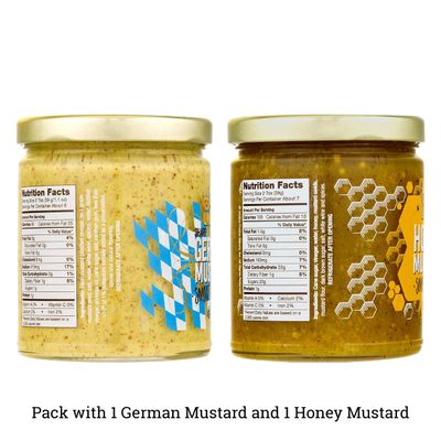 Unique Snacks 2-Pack Variety Mustard Dips and Spreads, 1 German Mustard and 1 Honey Mustard, Non-GMO, Flavorful, Versatile Dip
