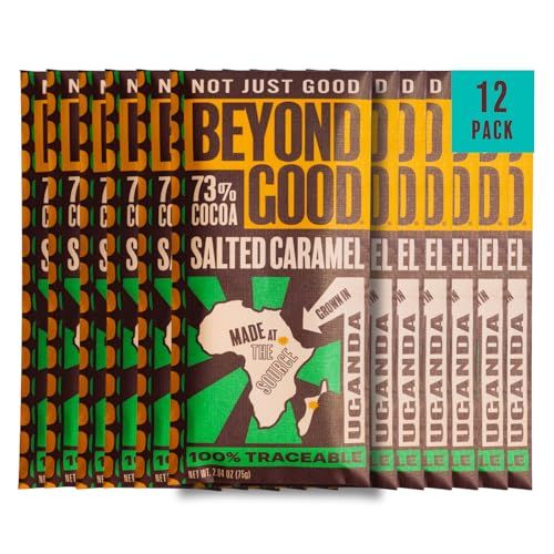 Beyond Good  12 Pack Salted Caramel Dark Chocolate Bars  Organic, Direct Trade, Kosher, Non-GMO  Single Origin Uganda Dark Chocolate