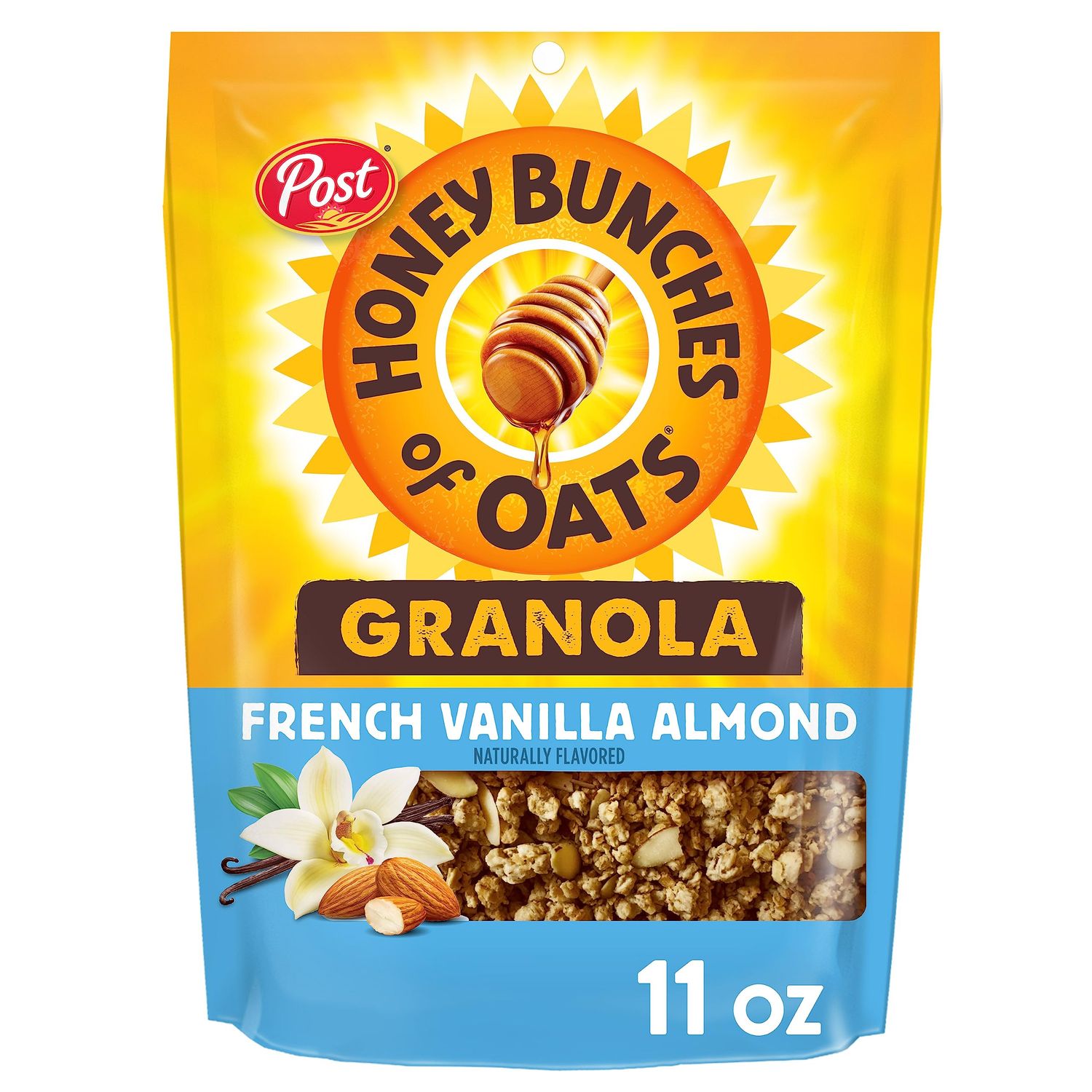 Honey Bunches of Oats French Vanilla Granola Cereal and Snack, Good Source of Fiber, made with Whole Grain Breakfast Cereal, 11 Ounce Pouch
