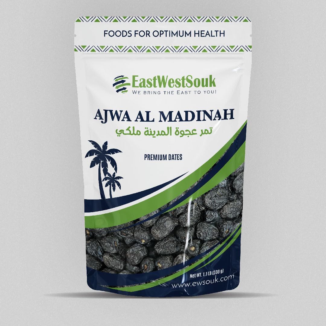 ALALAWI Al Madina Ajwa Dates - Premium Quality - 1.1lb (500g) - Imported from Madinah Munawwara, Saudi Arabia - Ramadan Gift Box - Fiber-Rich Snack Dry Fruit.