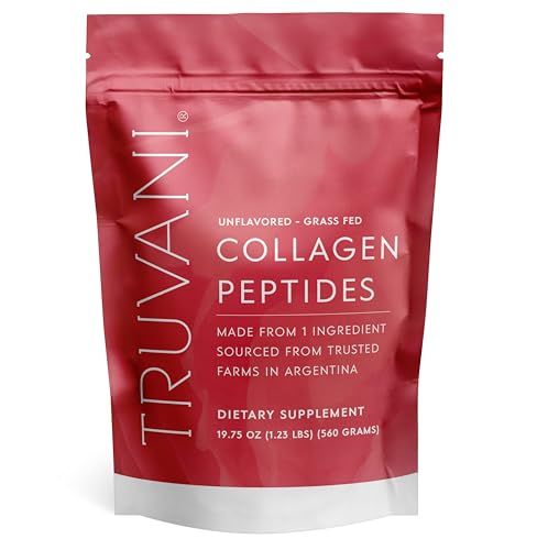 Truvani Hydrolyzed Collagen Peptides  Unflavored  28 Servings  20g Grass-Fed Collagen Protein Powder  Promotes Hair, Skin, and Nail Health  Dairy &amp; Gluten Free  Women &amp; Men  Package May Vary