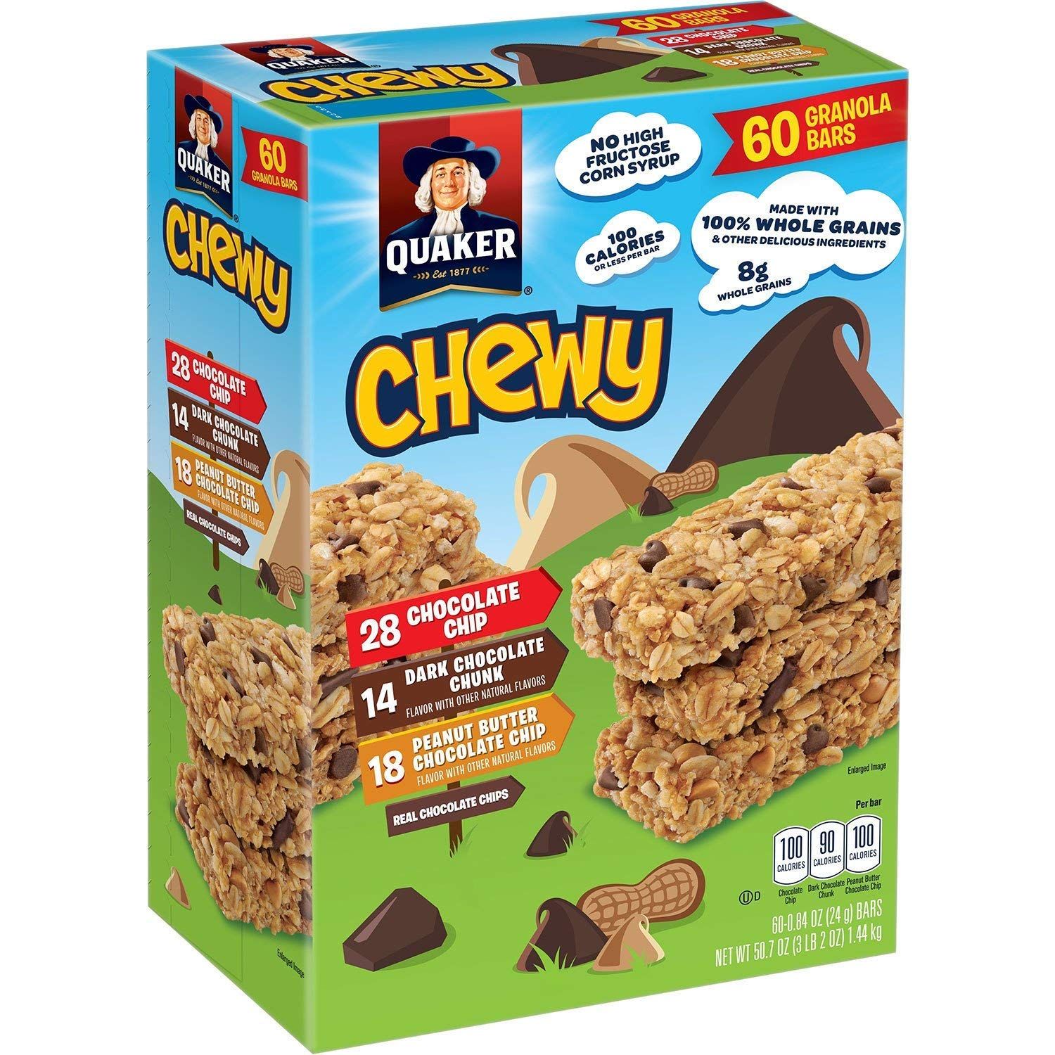 Quaker-Chewy Granola Bars, 3 Flavor Assortment, 60 count, 50.7oz, 0.84 ounce (pack of 60) (980038253)