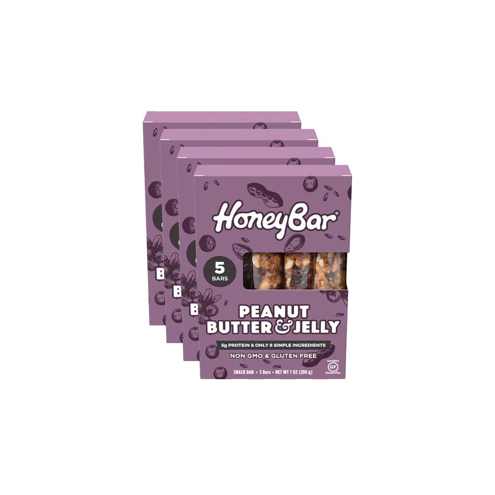 HoneyBar Snack Bar  Certified Gluten Free  Non-GMO  Vegetarian (Peanut Butter &amp; Jam, Pack of 20 Bars)