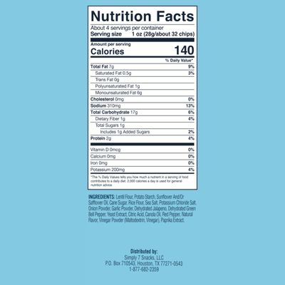Simply7, Gluten-Free Lentil Chips, Jalapeo, 4 Oz, One Bag
