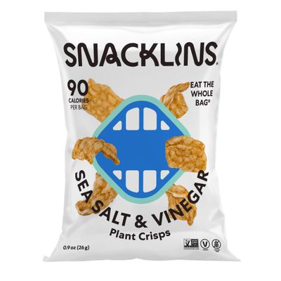 SNACKLINS Plant Based Crisps SEA SALT &amp; VINEGAR - Gluten Free, Grain Free, 100% Kosher, Vegan Healthy Snacks, Crunchy Puffed Snack, Only 100 Calories Per Bag - .9oz (Case of 12)