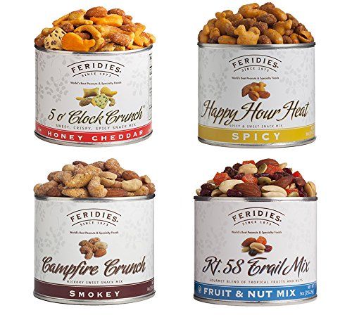 FERIDIES Sweet and Spicy Snack and Trail Mix Assortment (Rt.58 Trail Mix, Campfire Crunch, Happy Hour Heat, and 5&#39;O Clock Crunch) - 36 ounces Total