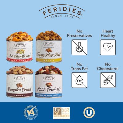 FERIDIES Sweet and Spicy Snack and Trail Mix Assortment (Rt.58 Trail Mix, Campfire Crunch, Happy Hour Heat, and 5'O Clock Crunch) - 36 ounces Total