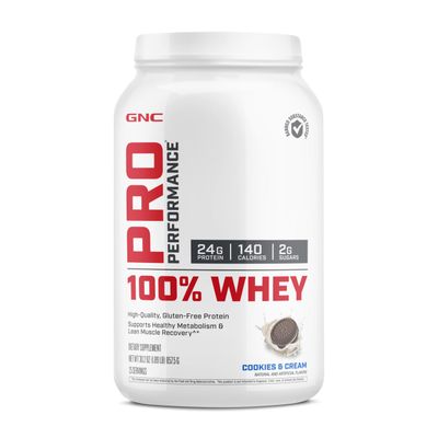 GNC Pro Performance 100% Whey Protein Powder  Supports Healthy Metabolism and Lean Muscle Recovery  Cookies and Cream  25 Servings