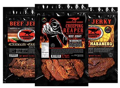 HEAT Variety 3 pk Creeping Ghost Carolina Reaper - Volcanic Jalapeo &amp; Mango Habanero Beef Jerky Three -3oz Bags