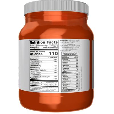 NOW Foods Sports Nutrition, Beef Bone Broth Powder made with Premium-Quality Beef Bone Extract , 1.2-Pound
