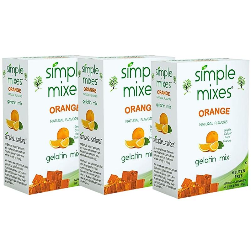 Simple Mixes Natural Gelatin Dessert, Orange, Healthy Snack, Dye-Free, Lactose-Free, Fat-Free &amp; Gluten-Free, Kosher, 3 Pack