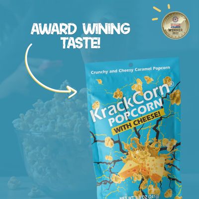 KrackCorn Cheddar Cheese Popcorn - Gluten-Free, Non-GMO Caramel Flavored Popcorn, Sweet and Salty Corn Gourmet Snack - Delicious Treat for Family Parties, Movie Nights - 8.5 oz, Pack of 2