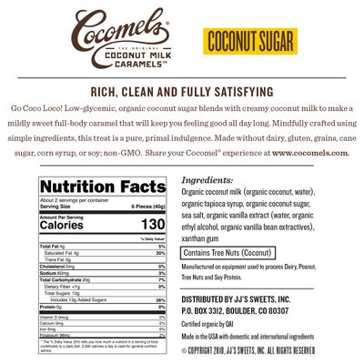 Cocomels Coconut Milk Caramels With Coconut Sugar, Organic Candy, Dairy Free, Sugar Free, Vegan, Gluten Free, Non-GMO, No Cane Sugar, No High Fructose Corn Syrup, Kosher, Plant Based, (1Pack)