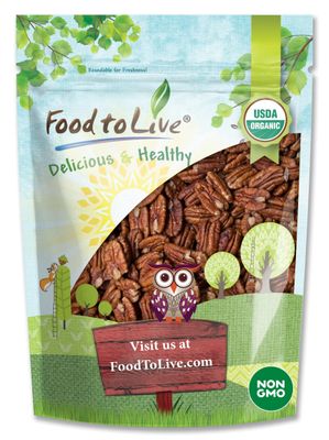 Food to Live Organic Dry Roasted Pecan Halves, 1 Pound - Non-GMO, Unsalted Nuts, Oven Roasted, No Oil Added, Vegan, Kosher, Shelled, Bulk. Good Source of Protein and Fiber. Great Keto-Friendly Snack