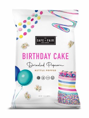 Safe  Fair Birthday Cake Drizzled Popcorn - Gluten-Free, Dairy Free and Vegan Snack - Free From Top 9 Allergens and Artificial Ingredients - Non GMO, Plant Based Kettle Popped Corn, 5.5 oz