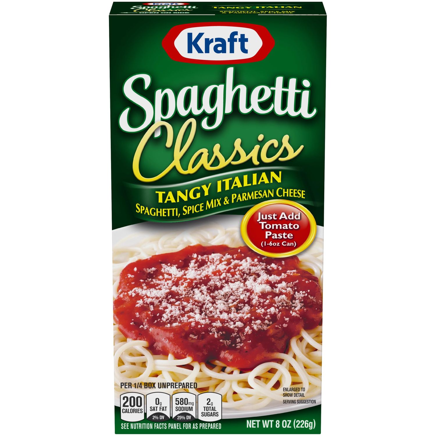 Kraft Spaghetti Classics Tangy Italian Easy Pasta Meal with Spaghetti, Spice Mix &amp; Parmesan Cheese, 8 oz Box