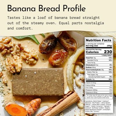 Send Bars Plant-Based Vegan Healthy Protein Bars, With Greens (Banana Bread, 8 Bars) - Increase Your Focus, Tolerance For Stress & Physical Output With Organic Ingredients