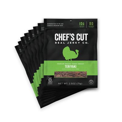 Chef&#39;s Cut Turkey Jerky, Teriyaki, High Protein Meat Snack, 10g of Protein and 80 Calories, Gluten Free, Premium Smoked Turkey Breast - 2.5 Ounce (Pack of 8)