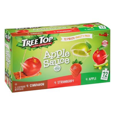 Tree Top Apple Sauce Variety Pack, Apple, Strawberry, Cinnamon, 3.2 oz. pouches (Pack of 12)
