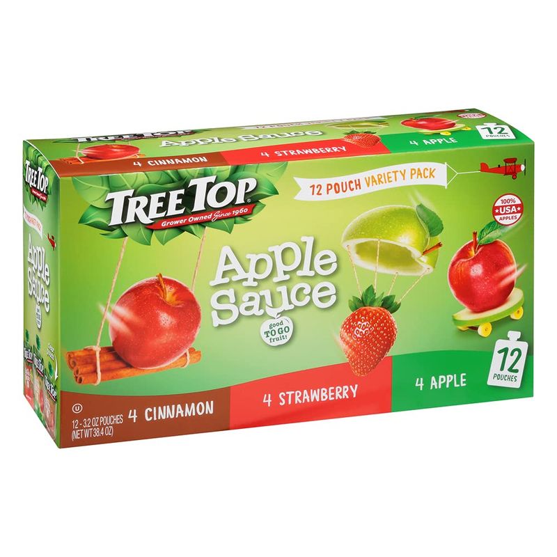 Tree Top Apple Sauce Variety Pack, Apple, Strawberry, Cinnamon, 3.2 oz. pouches (Pack of 12)