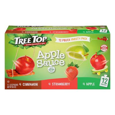 Tree Top Apple Sauce Variety Pack, Apple, Strawberry, Cinnamon, 3.2 oz. pouches (Pack of 12)