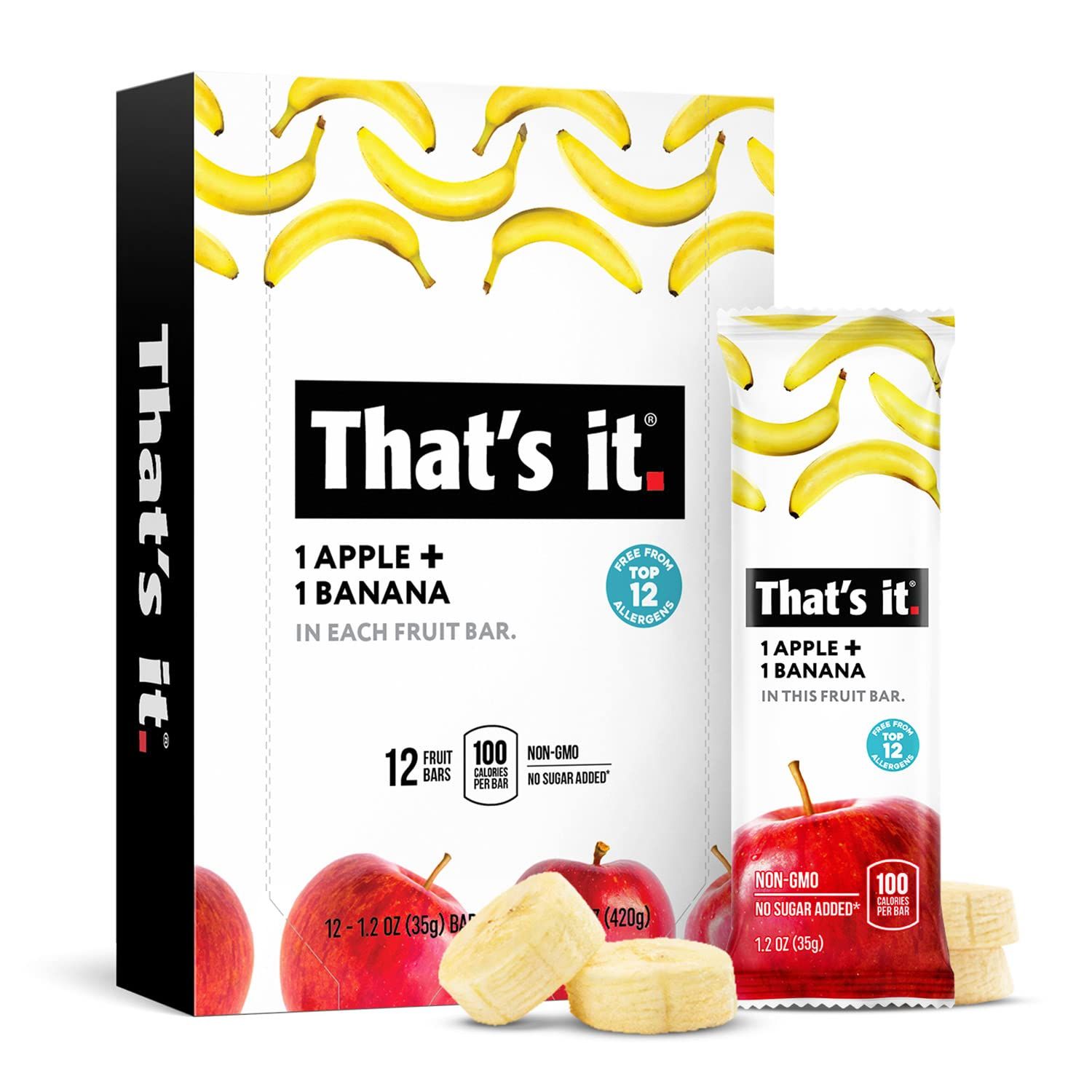 That&#39;s It Nutrition Apples  Banana 100% Natural Real Fruit Bar, Paleo for Children &amp; Adults, Non GMO Sugar-Free, No preservatives Energy Food, 14.4 Oz, Pack of 12
